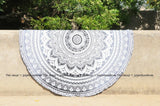 Gray Mandala Round Bedspread Bohemian Sofa Cover Ethnic Cotton Table Cloth-Jaipur Handloom
