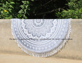 Gray Table Linens - Buy Indian Table Linens Round Beach Throw Blanket-Jaipur Handloom