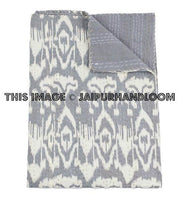 Gray ikat bedspread Queen ikat quilt throw bed cover-Jaipur Handloom