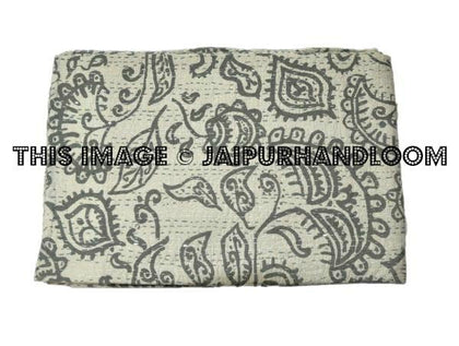 Gray paisley Kantha Quilt Kantha Blanket Bedspread Throw