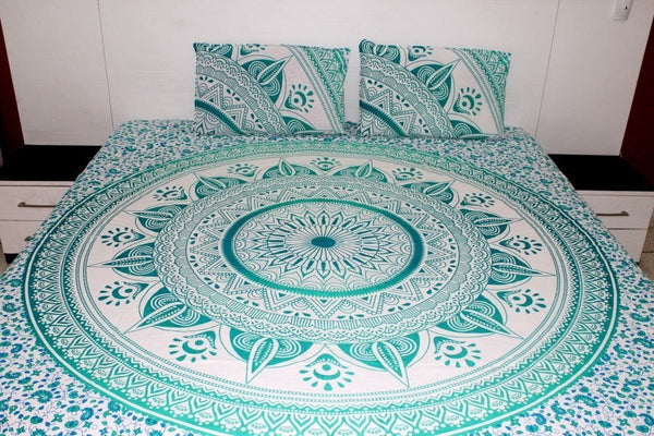 Green Donna Cover Set With Matching Pillows Twin Bedding Set - Kaytlyn-Jaipur Handloom