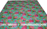 Green Kantha Quilt Bed Cover, Sari Indian Quilt, Kantha Throw Kantha Blanket, Indian Bedspread, Kantha bedspread, Bohemian Bedding