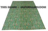 Green Kantha Quilt in paisley, indian sari Quilt, ikat quilt, Kantha Throw, Kantha Blanket, Reversible ikat Quilt, Handmade ikat Throw Quilt