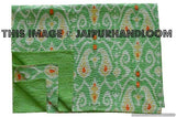 Green Kantha Quilt in paisley, indian sari Quilt, ikat quilt, Kantha Throw, Kantha Blanket, Reversible ikat Quilt, Handmade ikat Throw Quilt