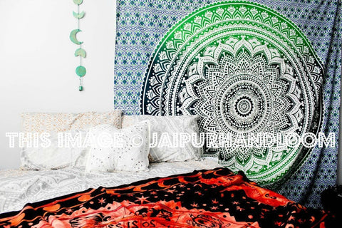 Green Ombre Mandala Tapestry-Jaipur Handloom