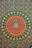 Green Psychedelic Mandala Tapestry Large Indian Mandala Bed cover throw-Jaipur Handloom
