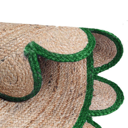 Green Round scallop rug, round scalloped jute rug, round jute rug