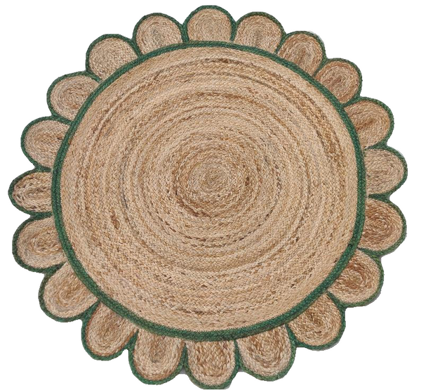 Green Round scallop rug, round scalloped jute rug, round jute rug