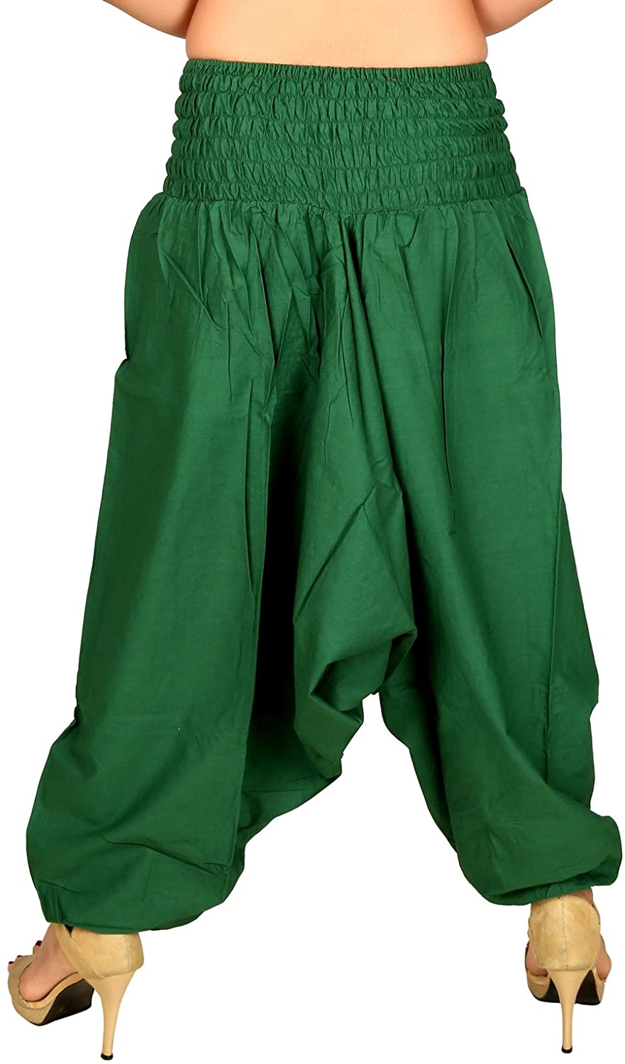Green Women Cotton Solid Harem Pants