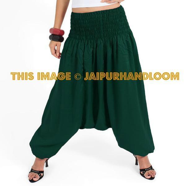 Green Women Cotton Solid Harem Pants