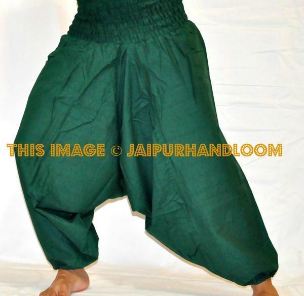 Green Women Cotton Solid Harem Pants