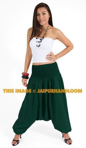 Green Women Cotton Solid Harem Pants