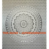 Grey and Black Floral Ombre Medallion Tapestry Bedding Throw-Jaipur Handloom