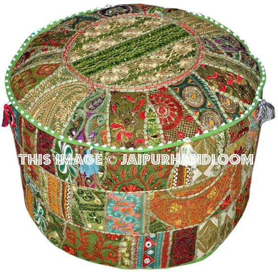 Gypsy Bohemian Pouf Ottoman seating chair bench foot stool-Jaipur Handloom