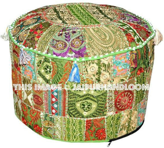 Gypsy Bohemian Pouf Ottoman seating chair bench foot stool-Jaipur Handloom
