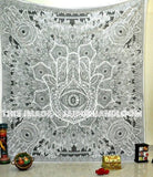 Hamsa Hand of Fatima Good Luck Tapestry Wall hanging Cute Queen Bedspread-Jaipur Handloom