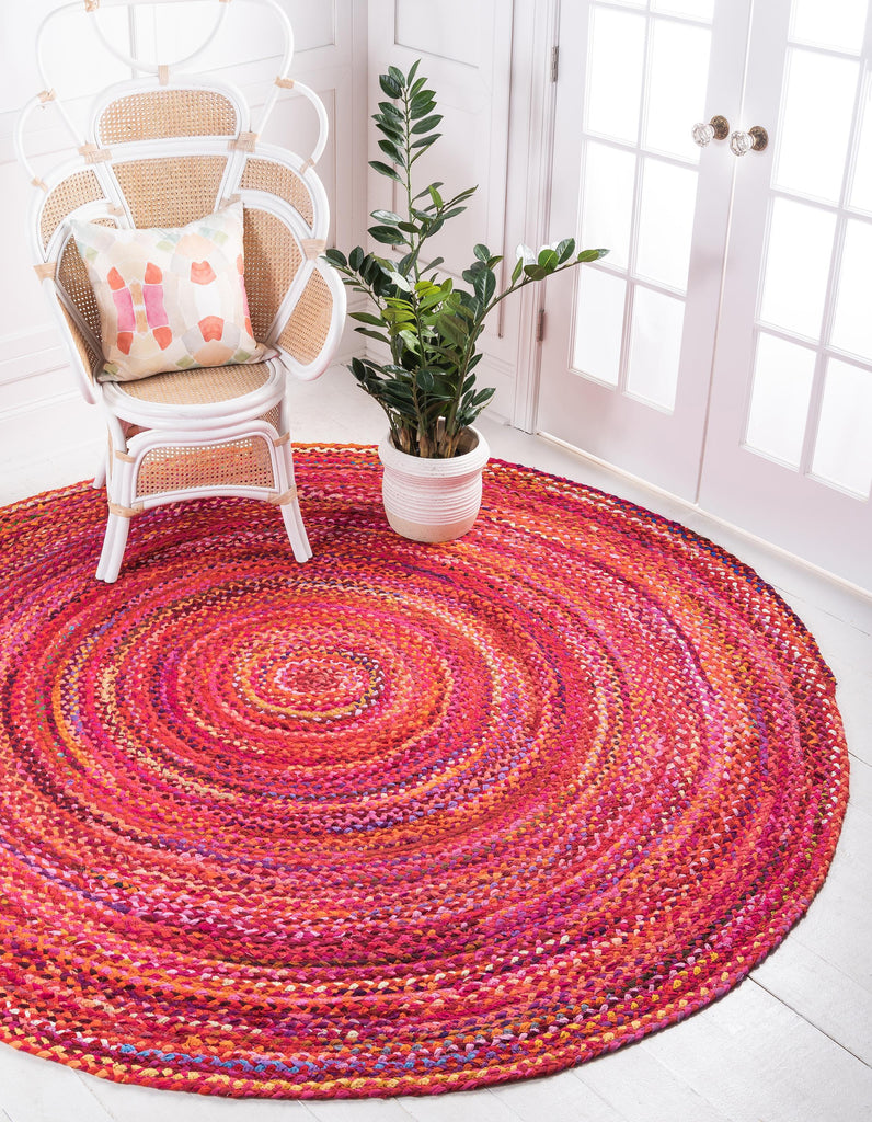 Indian Hand Braided Rug Geometric Multicolor & Beige Chindi Cotton & Jute  Circle Area Rug Indoor/Outdoor Use Mat Rugs for Bedroom,Dining Room 