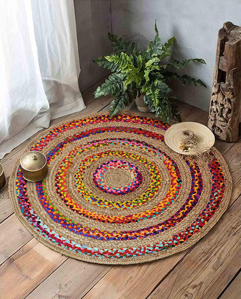 Hand-Braided Circular 5 X 5 Area Rugs for Living Room