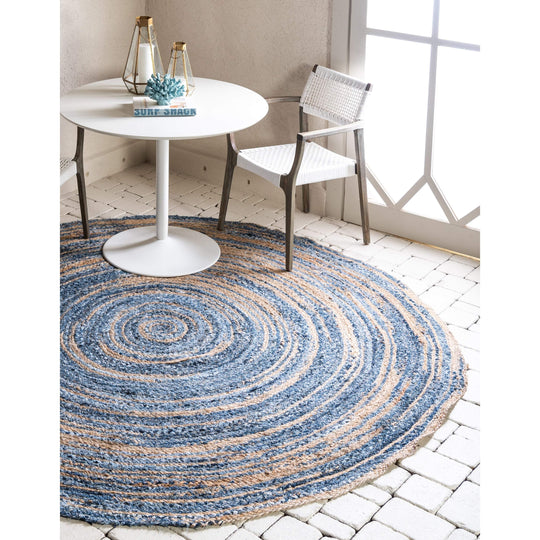 Hand-Braided Comfy Denim Jute 6 Feet Round Rugs for Living Room & Bedroom | Jaipur Handloom