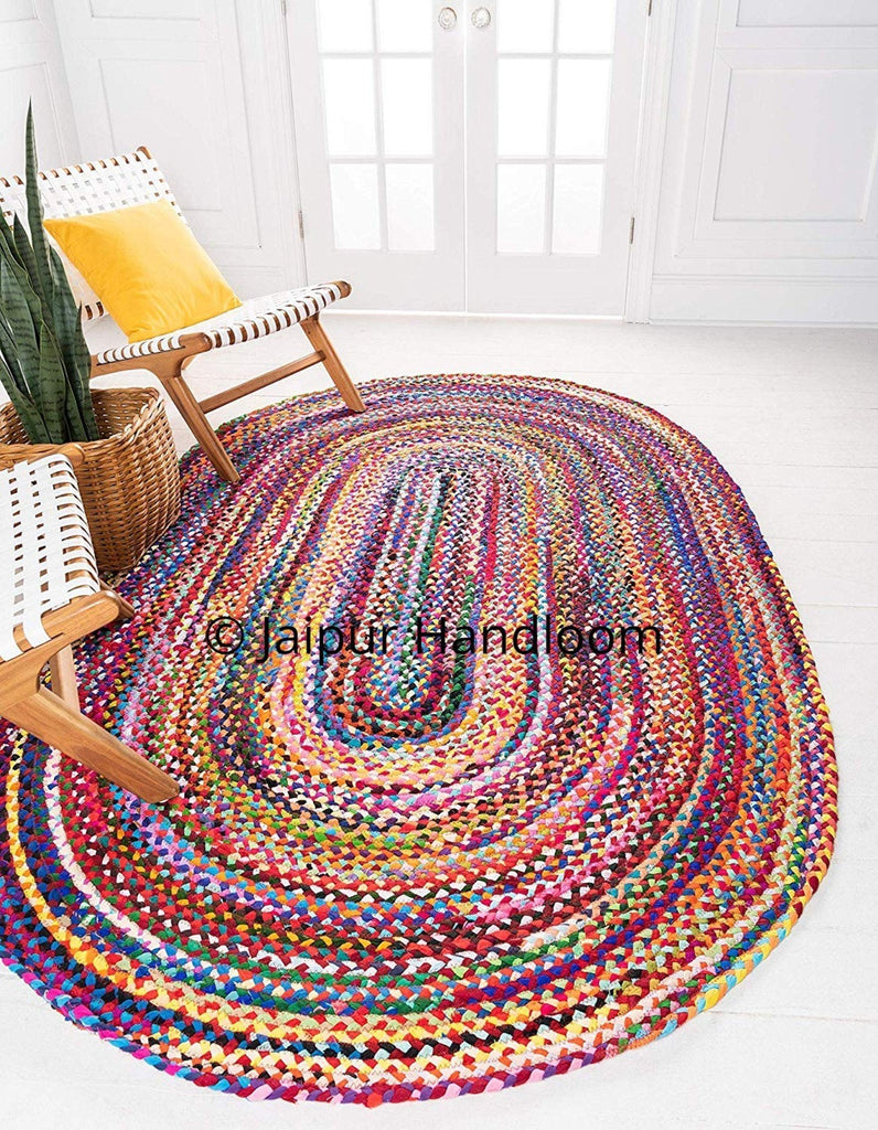 Hand Braided Bohemian Colorful Cotton Chindi Area Rug multi colors Home  Decor Rugs cotton area rugs oval shape braided rug rag floor rug mat