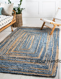Braided Floor Rug Boho Jute Denim Rugs Handmade Rectangular Floor Mats 4X6 ft-Jaipur Handloom