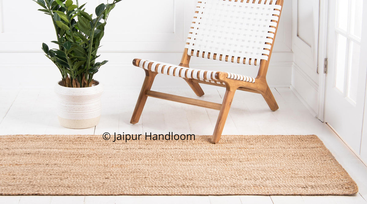 Jute Braided Floor Rugs Nature Jute Area Rug Rag Meditation Yoga Mat 2X8 feet-Jaipur Handloom