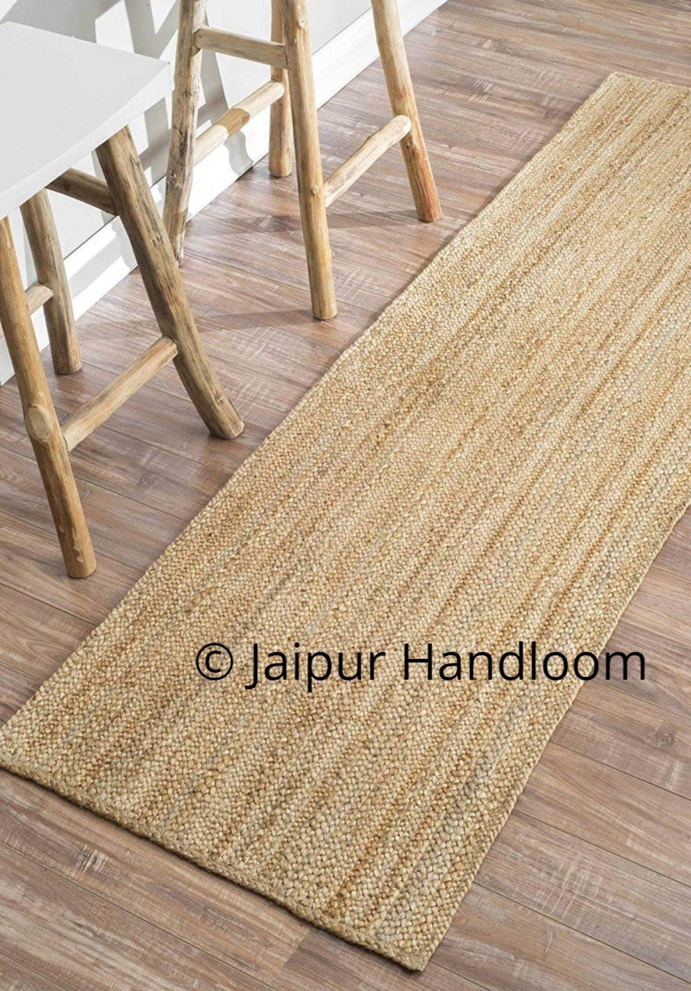Jute Braided Floor Rugs Nature Jute Area Rug Rag Meditation Yoga Mat 2X8 feet-Jaipur Handloom