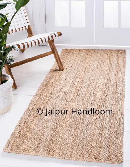 Jute Braided Floor Rugs Nature Jute Area Rug Rag Meditation Yoga Mat 2X8 feet-Jaipur Handloom