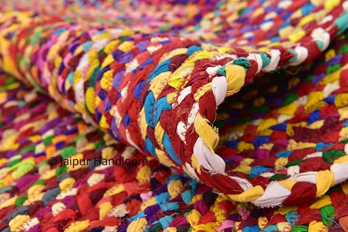 Living Room Braided Cotton Area Carpet Floor Mat Jute Rag Rugs 2X6 ft-Jaipur Handloom