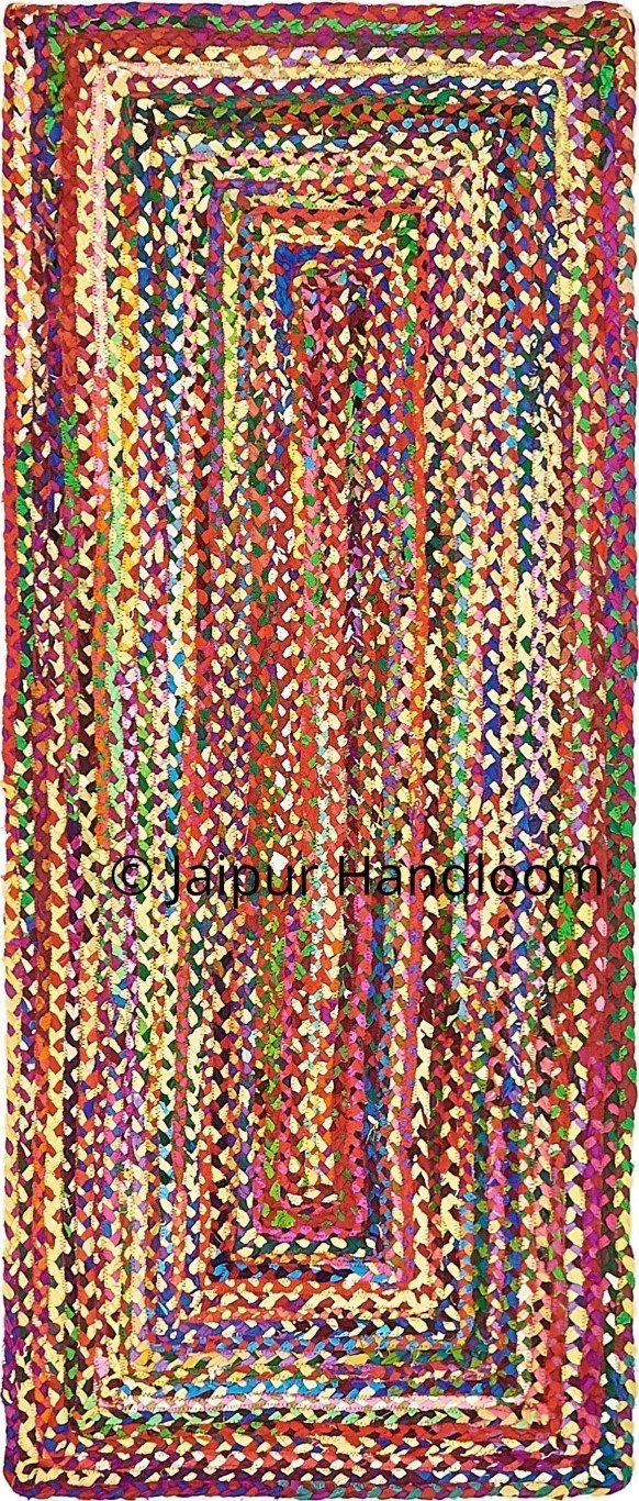 Living Room Braided Cotton Area Carpet Floor Mat Jute Rag Rugs 2X6 ft-Jaipur Handloom