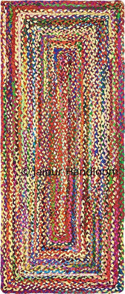 Living Room Braided Cotton Area Carpet Floor Mat Jute Rag Rugs 2X6 ft-Jaipur Handloom