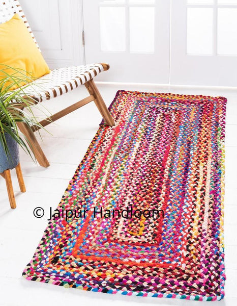 Living Room Braided Cotton Area Carpet Floor Mat Jute Rag Rugs 2X6 ft-Jaipur Handloom