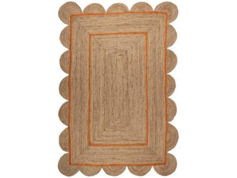 orange trim jute scalloped living room runner rug