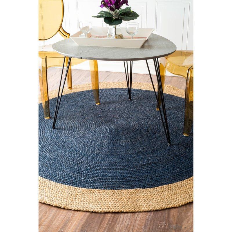 Handwoven Navy Blue 6 Fy Round Area Rug for Dining Room & Kitchen Area