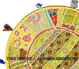 Hippie 17" round embroidered Patchwork floor cushion pouf Vintage Floor Pillows Stool-Jaipur Handloom