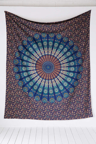 Hippie Mandala Tapestry Blue dorm room tapestry college room bedding-Jaipur Handloom