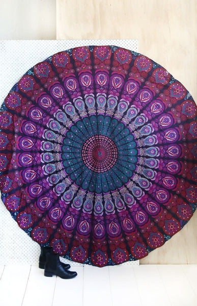 Hippie Mandala Yoga Mat Round Beach Towels Indian Cotton Table Cloths-Jaipur Handloom
