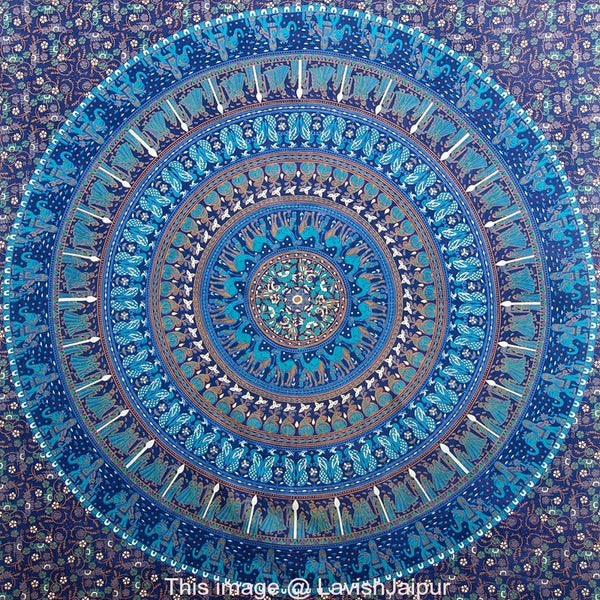 Hippie Tapestries Hippy Mandala Wall Hanging Blue Dorm Tapestry-Jaipur Handloom