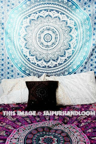 Hippie Trippy Sky Blue Ombre Tapestry bohemian tapestry wall hanging-Jaipur Handloom