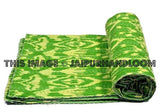 Ikat Kantha Quilt In Green, Kantha Quilt, Ikat Quilt, Indian Ikat Blanket Throw, Kantha Blanket Throw, Ikat Kantha Bed Cover, Green Blanket-Jaipur Handloom