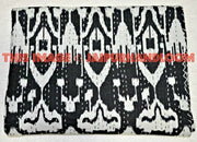 Ikat Kantha Quilt in Black, Queen Bedspread, Ikat Kantha Blanket, Handmade Bedding Throw, Sofa Couch Cover-Jaipur Handloom