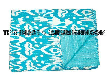 Ikat Kantha Throw Cotton Indian Kantha Blanket Bedding-Jaipur Handloom