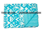 Ikat Kantha Throw Cotton Indian Kantha Blanket Bedding-Jaipur Handloom