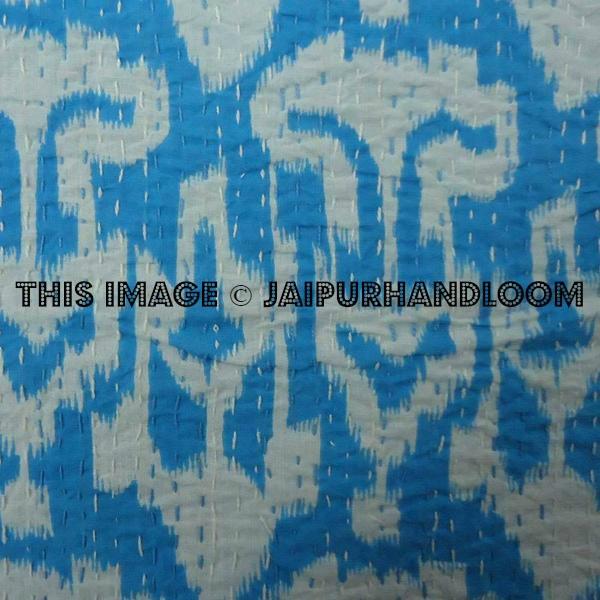 Ikat Kantha Throw Cotton Indian Kantha Blanket Bedding-Jaipur Handloom