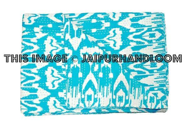 Ikat Kantha Throw Cotton Indian Kantha Blanket Bedding-Jaipur Handloom