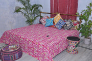 Ikat Kantha Throw Quilt Indian Handmade Kantha Blanket-Jaipur Handloom