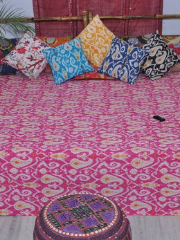 Ikat Kantha Throw Quilt Indian Handmade Kantha Blanket