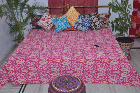 Ikat Kantha Throw Quilt Indian Handmade Kantha Blanket-Jaipur Handloom