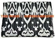 Ikat Queen Kantha Bedspread Cotton Kantha Bedding Throw Quilt-Jaipur Handloom