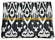 Ikat Quilt in Black, ikat Kantha Quilt Ikat throw Blanket-Jaipur Handloom
